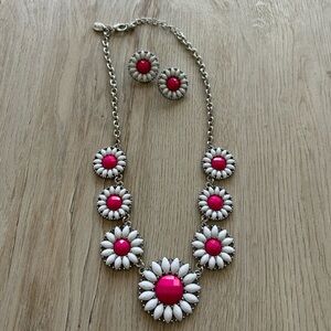 Pink & White Floral Necklace and Earring Set